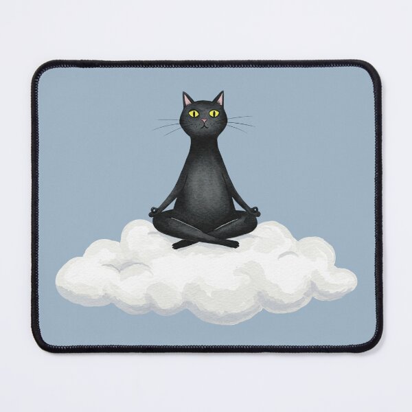 Item preview, Meditating Black Cat on a White Cloud – Funny Zen Yoga Art designed and sold by DaisyHouse.