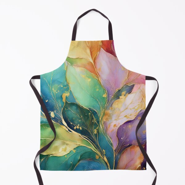 Item preview, Multicolour rainbow colours and gold VINTAGE leaf botanicals watercolor painting, alcohol ink effects, gold highlights, leaf pattern watercolour painting designed and sold by navitalidesign.
