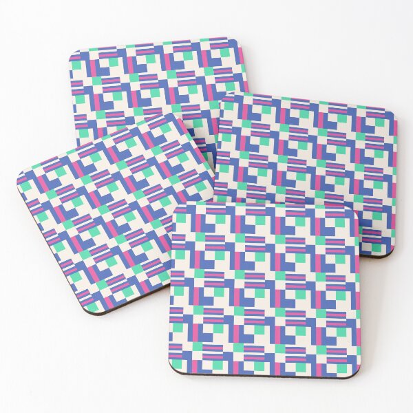 Item preview, Abstract Block Geometric Grid Pattern with Blue, Pink, Green & Ivory designed and sold by Teacup Tiger Designs.