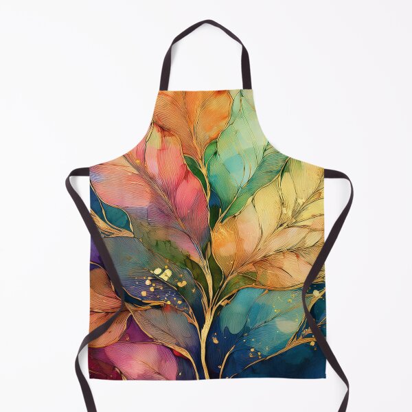 Item preview, Multicolour rainbow colours and gold VINTAGE leaf botanicals watercolor painting 2, alcohol ink effects, gold highlights, leaf pattern watercolour painting designed and sold by navitalidesign.