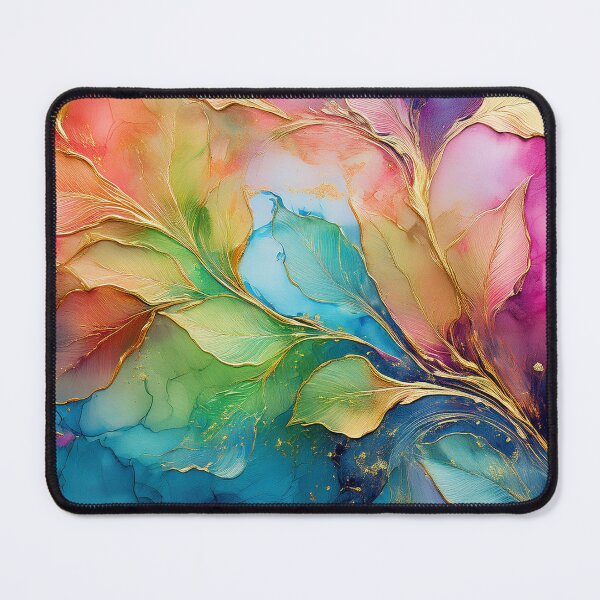Item preview, Multicolour rainbow colours and gold VINTAGE leaf botanicals watercolor painting 3, alcohol ink effects, gold highlights, leaf pattern watercolour painting  designed and sold by navitalidesign.