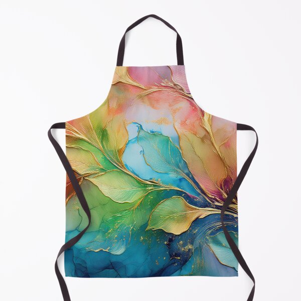 Item preview, Multicolour rainbow colours and gold VINTAGE leaf botanicals watercolor painting 3, alcohol ink effects, gold highlights, leaf pattern watercolour painting designed and sold by navitalidesign.