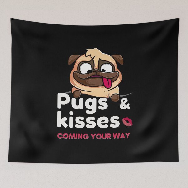 Artikelvorschau, "Pugs & Kisses Coming Your Way", süße Mopskunst, lustiger Hund, Tierliebhaber, entworfen und verkauft von karinasalwaszka.
