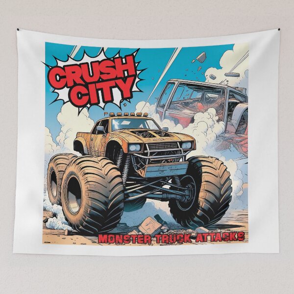 Item preview, Monster Truck Crush City Sticker Poster Gifts for Fans, Retro Comic Style designed and sold by UrbanTRIP.