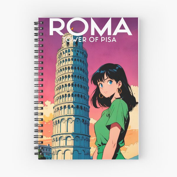 Item preview, Beautiful girl traveling and walking around the Leaning Tower of Pisa Sticker, poster with vintage 80s anime design designed and sold by UrbanTRIP.
