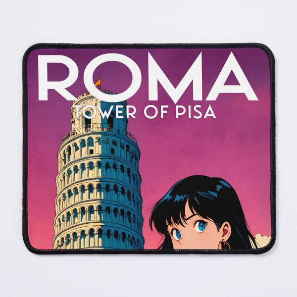 Item preview, Beautiful girl traveling and walking around the Leaning Tower of Pisa Sticker, poster with vintage 80s anime design designed and sold by UrbanTRIP.