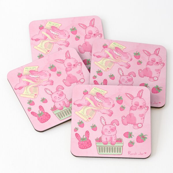 Item preview, Strawberry Bunny Pattern – Cute Kawaii Animal Illustration in Pastel Pink designed and sold by KandiiJar.