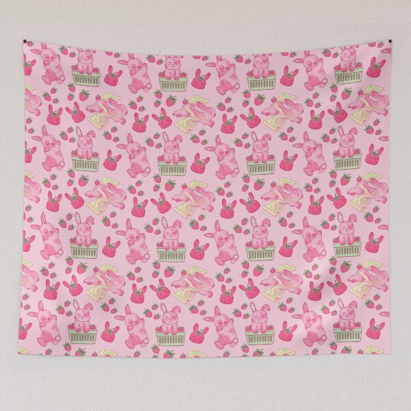 Item preview, Strawberry Bunny Pattern – Cute Kawaii Animal Illustration in Pastel Pink designed and sold by KandiiJar.
