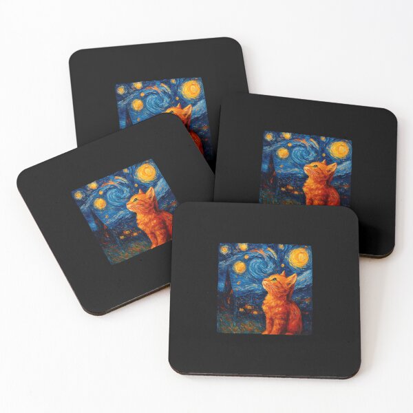 Aperçu de l'œuvre Beau chat la nuit Style Van Gogh Amoureux des chats mignons Maman chat créée et vendue par MOHITSALVI.