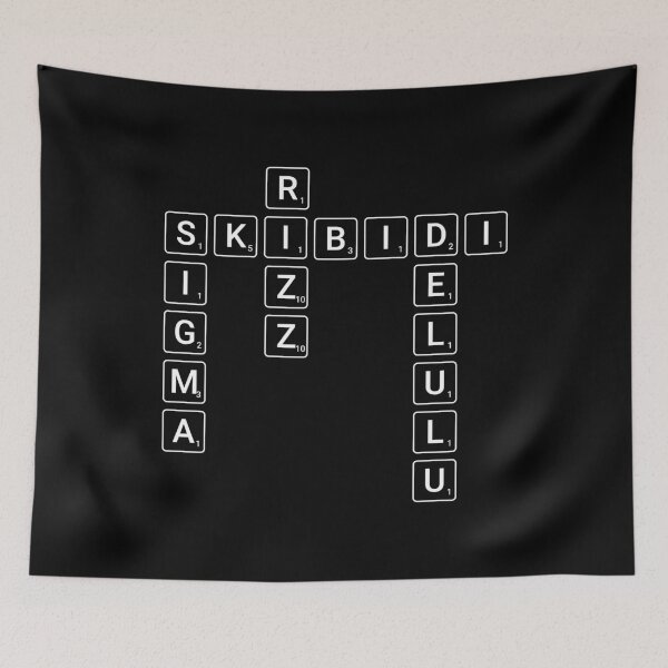 Aperçu de l'œuvre Skibidi Sigma Rizz Delulu Mots croisés Scrabble Slang Design créée et vendue par Artography Designs.