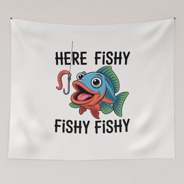 Item preview, Here Fishy Fisherman Funny Fishing Lover Cute Fish Worm designed and sold by TalalosART.