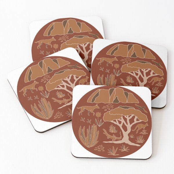 Item preview, Australian desert - Uluru - kangaroo,dingo, lizard and cactus on red designed and sold by ahahdodo.