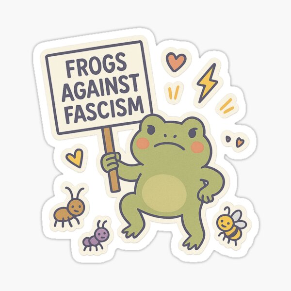 Vista previa del artículo con la obra «Ranas contra el fascismo», diseñado y vendido por SnugBugz.