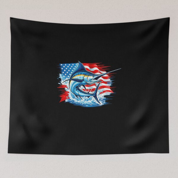 Item preview, Fishing Marlin Swordfish Fish 4th of July American Flag USA designed and sold by diyoor.