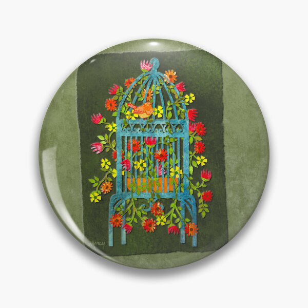 Item preview, Flower-Filled Vintage Birdcage Collage designed and sold by MarcyBrennanArt.