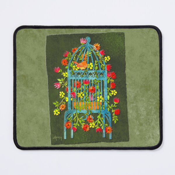 Item preview, Flower-Filled Vintage Birdcage Collage designed and sold by MarcyBrennanArt.