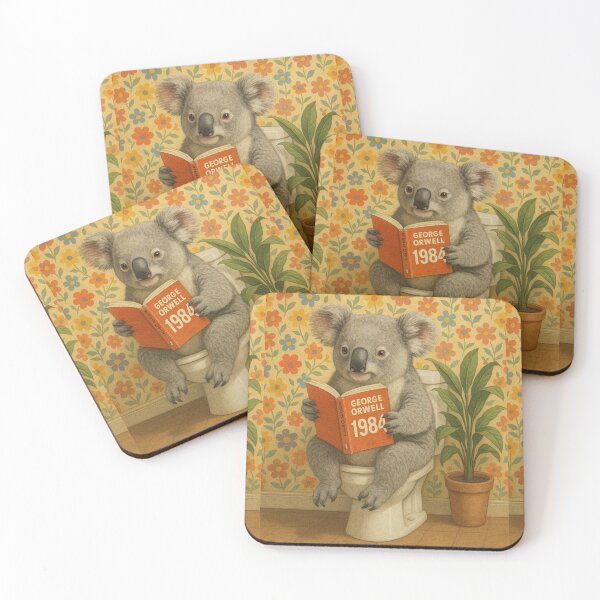 Item preview, Koala on the toilet reading “1984” – Retro Humor Illustration designed and sold by LeahHa.