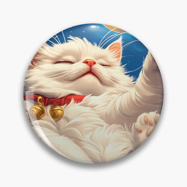 Item preview, Van Gogh Animals Fluffy White Cat Dreams Under Full Moon with Starry Charm designed and sold by lassedgkotsij.