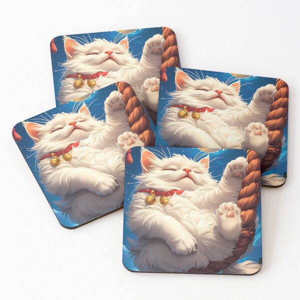 Item preview, Van Gogh Animals Fluffy White Cat Dreams Under Full Moon with Starry Charm designed and sold by lassedgkotsij.