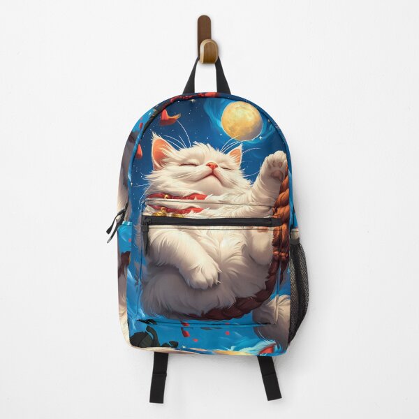 Item preview, Van Gogh Animals Fluffy White Cat Dreams Under Full Moon with Starry Charm designed and sold by lassedgkotsij.