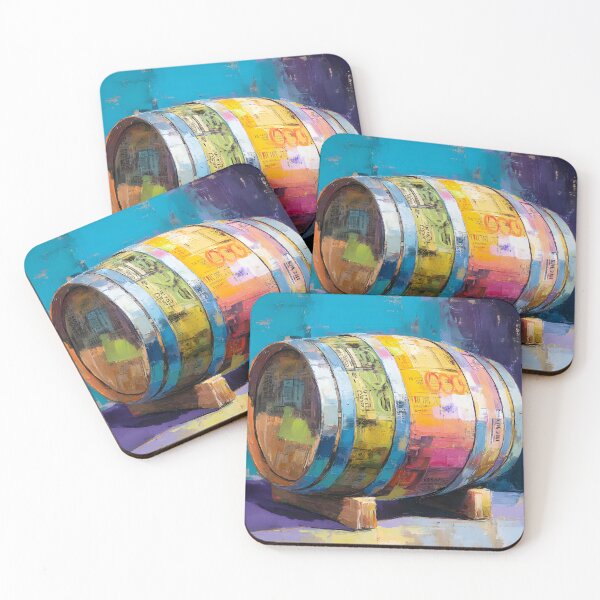 Item preview, Whiskey Barrel Pop Art - Colorful Abstract Vibes with Bold Labels and Wooden Base designed and sold by OlfactoART Studio.