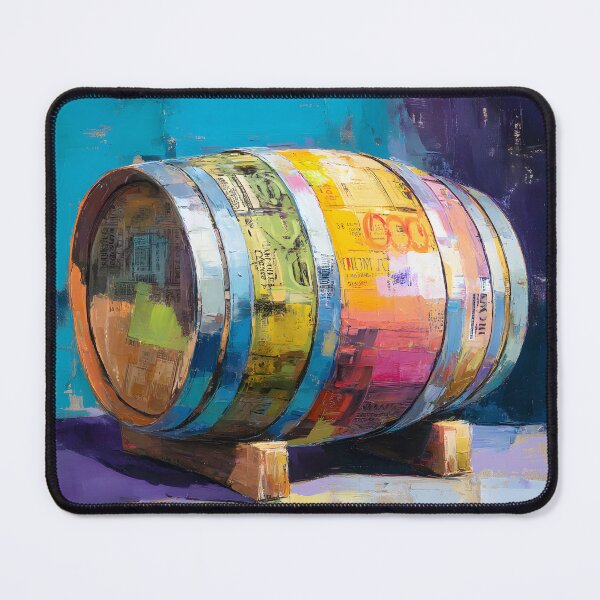 Item preview, Whiskey Barrel Pop Art - Colorful Abstract Vibes with Bold Labels and Wooden Base designed and sold by OlfactoART Studio.