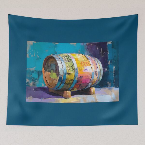 Item preview, Whiskey Barrel Pop Art - Colorful Abstract Vibes with Bold Labels and Wooden Base designed and sold by OlfactoART Studio.