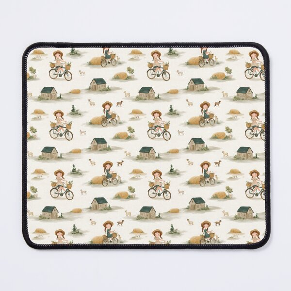 Item preview, Pastel Farm Scene – Little Girls in Straw Hats with Milk Pails, Goats, and Barns designed and sold by Nalinthip.