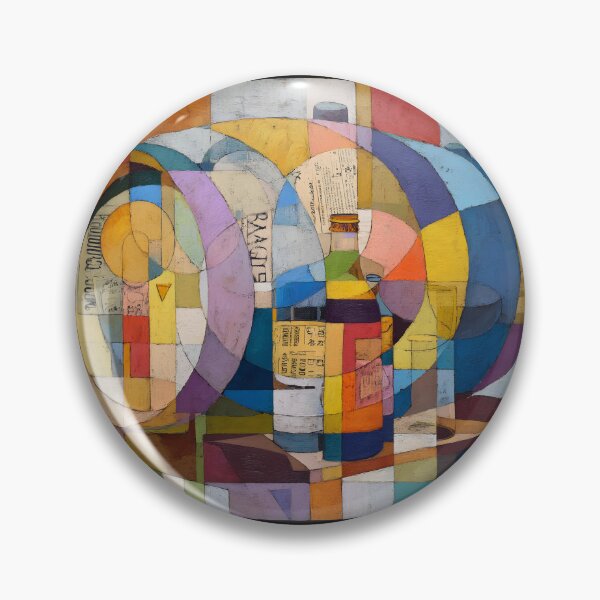 Item preview, Whiskey Barrel and Bottles in Abstract Cubism - Bold Geometric Still Life with Vibrant Colors designed and sold by OlfactoART Studio.