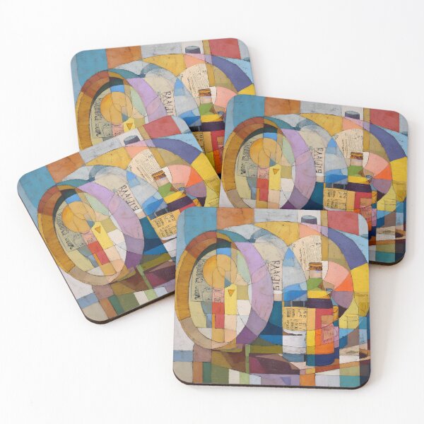 Item preview, Whiskey Barrel and Bottles in Abstract Cubism - Bold Geometric Still Life with Vibrant Colors designed and sold by OlfactoART Studio.