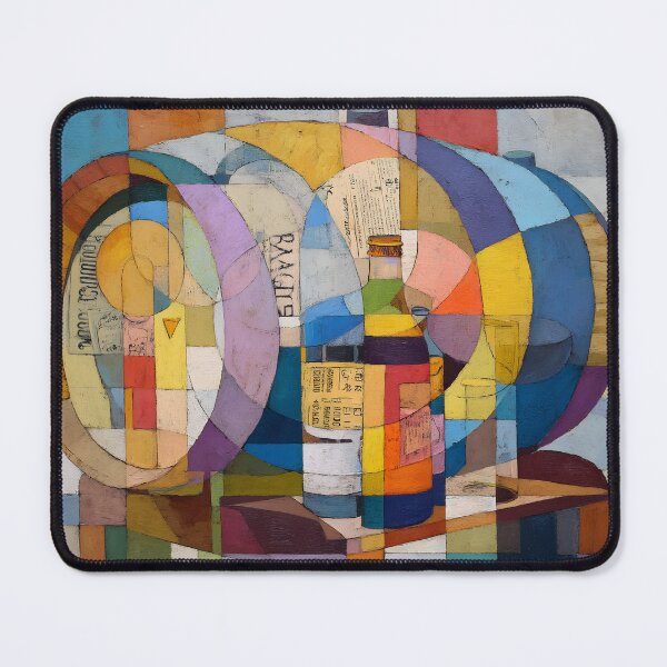 Item preview, Whiskey Barrel and Bottles in Abstract Cubism - Bold Geometric Still Life with Vibrant Colors designed and sold by OlfactoART Studio.