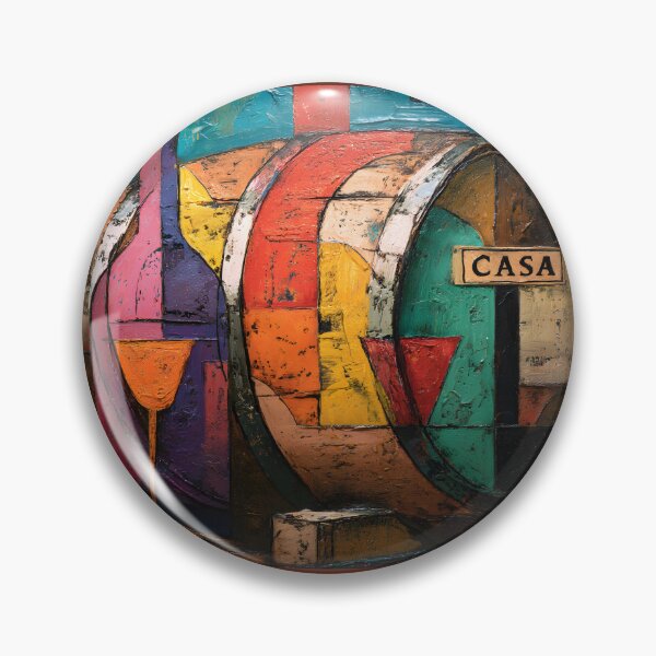 Item preview, Casa Wine Barrel and Glass in Bold Geometric Cubist Style - Vibrant Abstract Composition with Rustic Flair designed and sold by OlfactoART Studio.