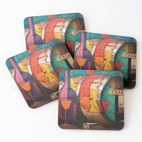 Item preview, Casa Wine Barrel and Glass in Bold Geometric Cubist Style - Vibrant Abstract Composition with Rustic Flair designed and sold by OlfactoART Studio.