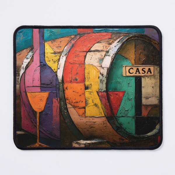 Item preview, Casa Wine Barrel and Glass in Bold Geometric Cubist Style - Vibrant Abstract Composition with Rustic Flair designed and sold by OlfactoART Studio.