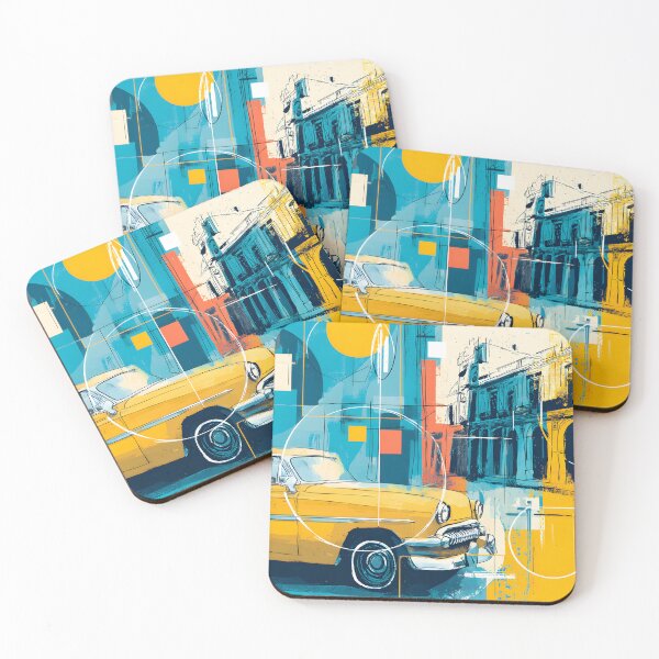 Item preview, Drive Into Cuban Color - Vintage Yellow Car Meets Abstract Havana Energy Digital AI Art designed and sold by OlfactoART Studio.