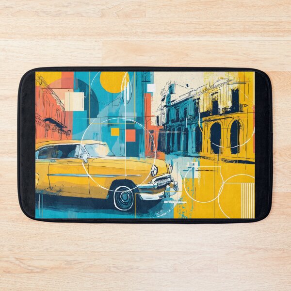 Item preview, Drive Into Cuban Color - Vintage Yellow Car Meets Abstract Havana Energy Digital AI Art designed and sold by OlfactoART Studio.