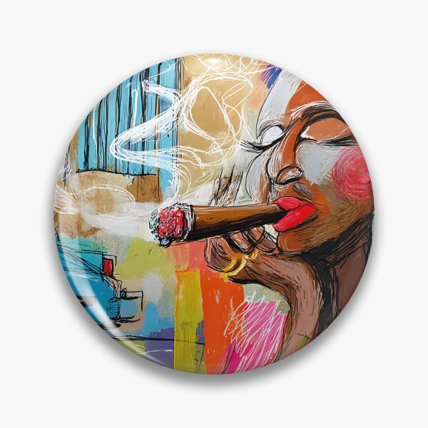 Item preview, Havana Elegance in Smoke- Bold Cuban Woman with Colorful Headwrap and Vintage Blue Car designed and sold by OlfactoART Studio.