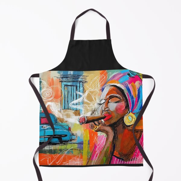 Item preview, Havana Elegance in Smoke- Bold Cuban Woman with Colorful Headwrap and Vintage Blue Car designed and sold by OlfactoART Studio.