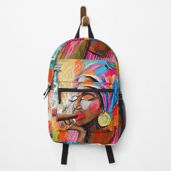 Item preview, Havana Elegance in Smoke- Bold Cuban Woman with Colorful Headwrap and Vintage Blue Car designed and sold by OlfactoART Studio.
