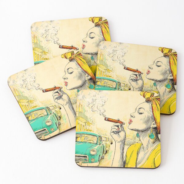 Item preview, Light Up Havana Nights - Stylish Woman with Cigar Among Classic Cars and Vintage Charm designed and sold by OlfactoART Studio.