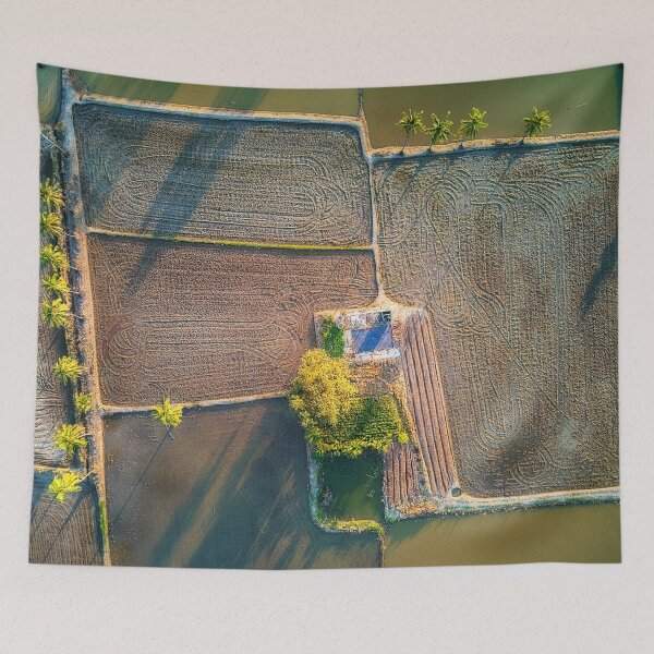 Item preview, Aerial Image of Farmers Rice Field and Old Ruin designed and sold by Huskyyy Designs.