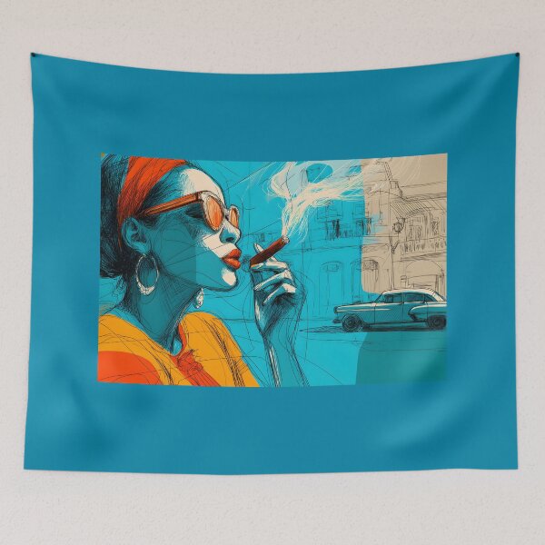 Item preview, Light Up the Havana Heat - Dazzling Portrait of a Woman Smoking Cigar Surrounded by Vintage Charm and Cuban Culture designed and sold by OlfactoART Studio.