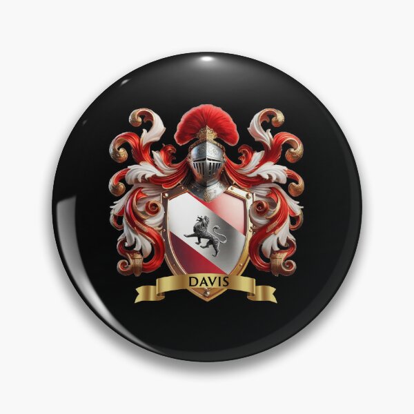 Item preview, Davis Family Crest Engraved Silver Lion on RedWhite Diagonal Division designed and sold by Highlandkings.