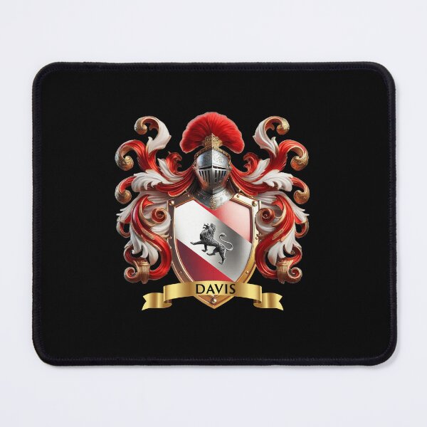 Item preview, Davis Family Crest Engraved Silver Lion on RedWhite Diagonal Division designed and sold by Highlandkings.