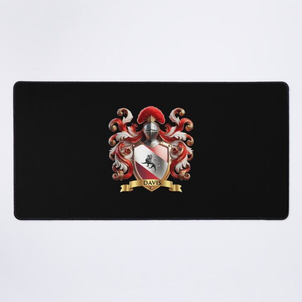 Item preview, Davis Family Crest Engraved Silver Lion on RedWhite Diagonal Division designed and sold by Highlandkings.