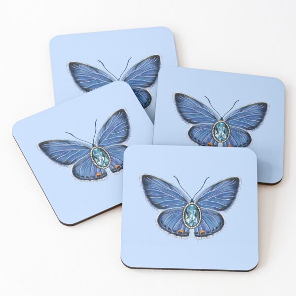 Artikelvorschau, Geburtsstein-Schmetterling (März) – Blauer Schmetterling mit Aquamarin entworfen und verkauft von Scarlet Swan.