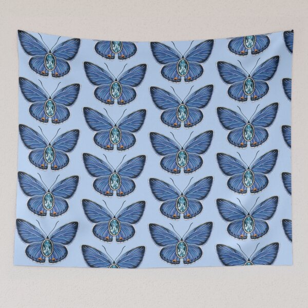 Artikelvorschau, Geburtsstein-Schmetterling (März) – Blauer Schmetterling mit Aquamarin entworfen und verkauft von Scarlet Swan.