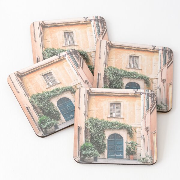 Item preview, Rome, Italy I Colorful facade and tall door in a quiet Trastevere alley with pastel aesthetic tones and everyday charm photography capturing the beauty of Italian streets and the soul of la dolce vita designed and sold by Julie Travel Photography.
