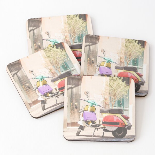 Item preview, Rome, Italy I Vintage pastel multicolored italian scooter in a charming authentic Trastevere street with summer light and la dolce vita Mediterranean vibes for an authentic Italian scene photography designed and sold by Julie Travel Photography.