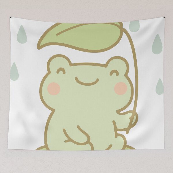 Item preview, Kawaii Frog with Leaf Umbrella in the Rain designed and sold by ploen kongsuwan.